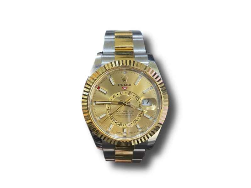 Rolex Sky-Dweller Automatic Men's 18kt Yellow Gold Champagne Dial Oyster Watch 