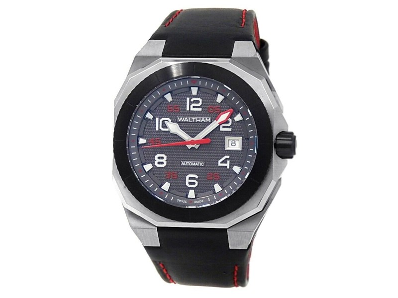 Waltham AeroNaval Stainless Steel Leather Automatic Black Men's Watch AN-01