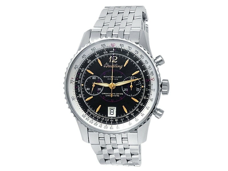 Breitling Montbrillant Stainless Steel Auto Chronograph Black Men's Watch A48330