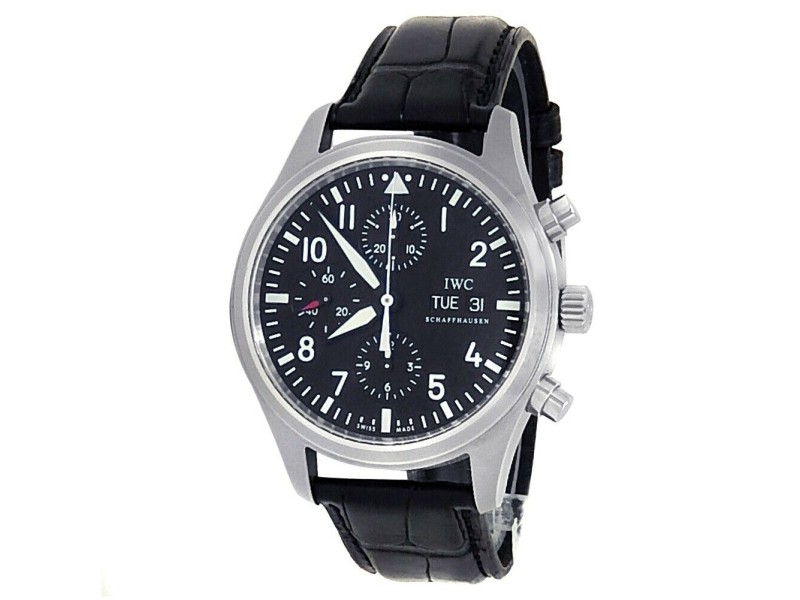 IWC Pilot's Chronograph Stainless Steel Leather Auto Black Men's Watch IW371701