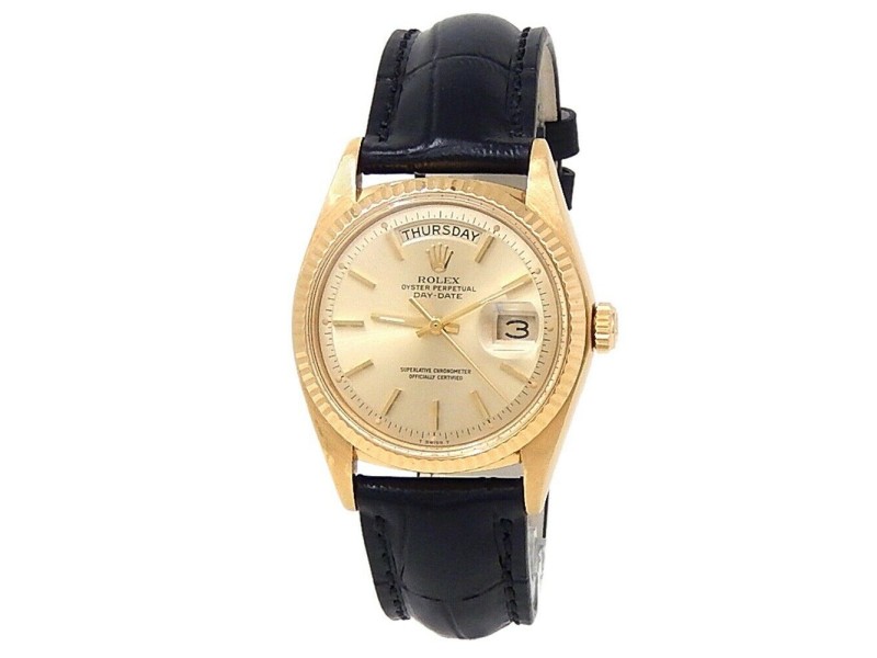 Rolex Day-Date 18k Yellow Gold Leather Automatic Champagne Men's Watch 