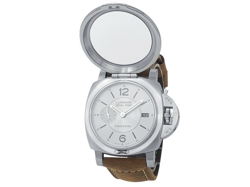 Panerai Luminor Sealand Stainless Steel Leather Auto Silver Men's Watch 