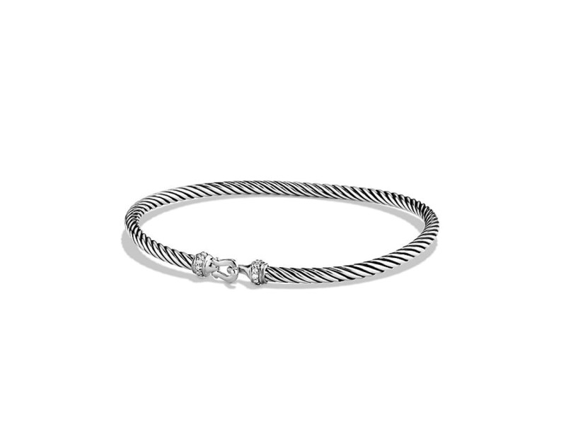 David Yurman Sterling Silver 0.05ct Diamonds Cable Buckle Bracelet 