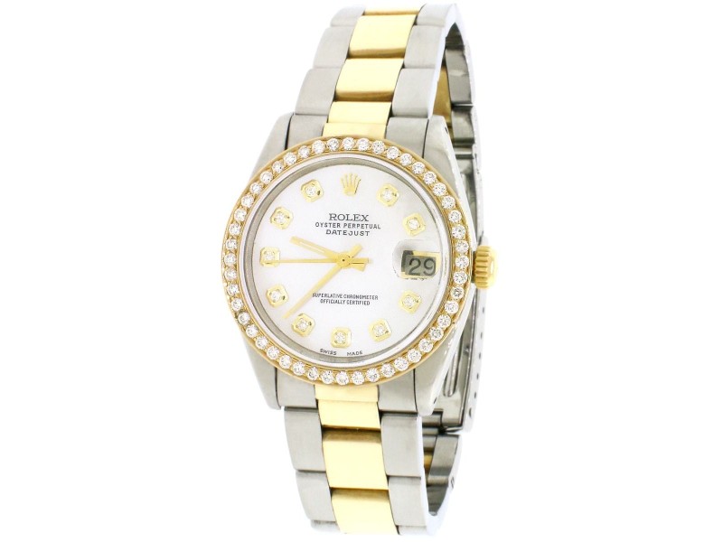 Rolex Datejust 2-Tone Gold/SS Midsize 31mm Women's Watch with White MOP Dial & Diamond Bezel