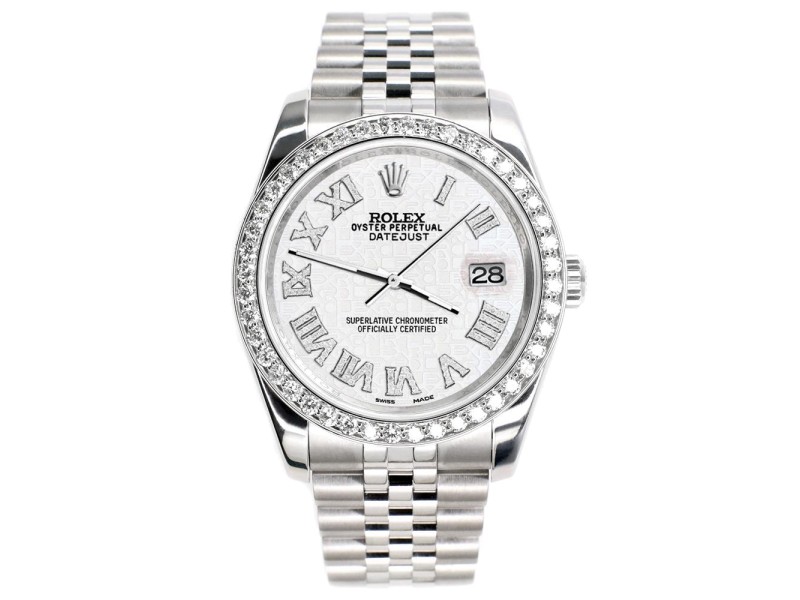 Rolex Datejust 116200 36mm 2.0ct Diamond Bezel/White Jubilee Diamond Roman Dial Steel Watch