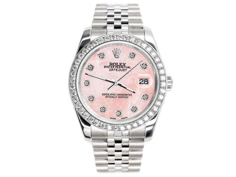 Rolex Datejust 116200 36mm 1.85ct Diamond Bezel/Royal Pink MOP Diamond Dial Steel Watch