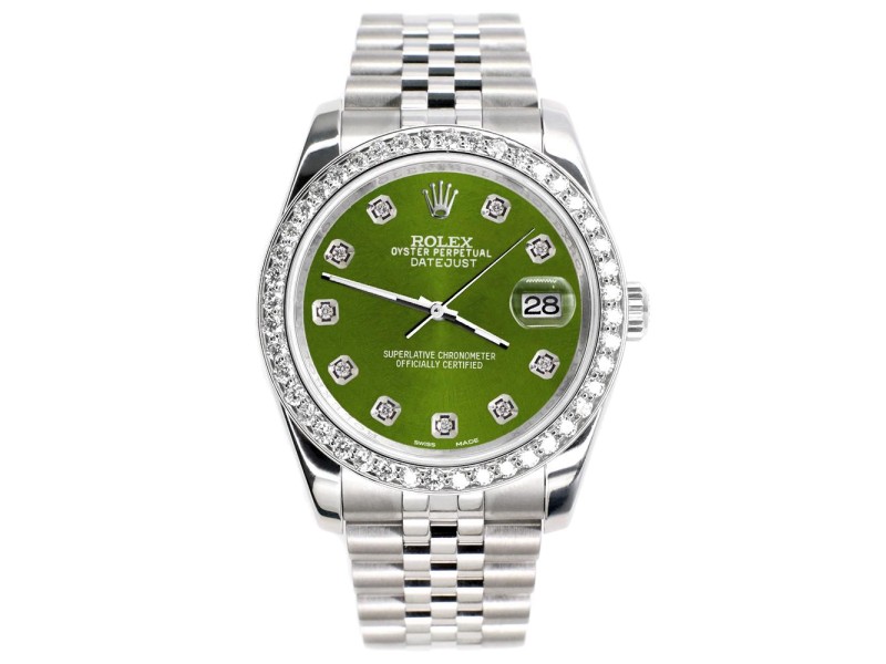 Rolex Datejust 116200 36mm 1.85ct Diamond Bezel/Royal Green Diamond Dial Steel Watch