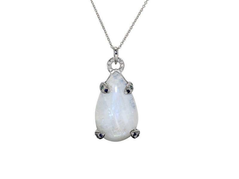 18K White Gold with Rainbow Moonstone Diamonds and Alexandrite Necklace