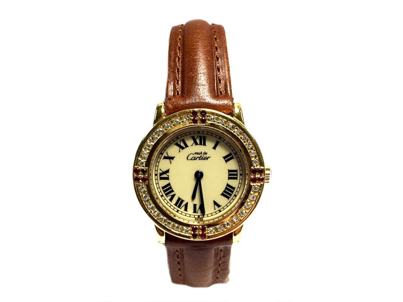 Cartier Must De Cartier Gold Plated Sterling Silver & Leather 27.50mm Watch