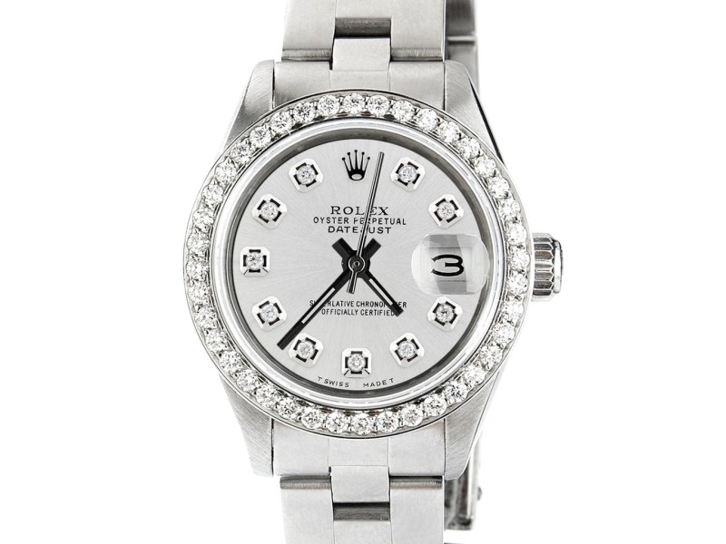 Rolex Datejust Ladies Automatic Stainless Steel 26mm Oyster Watch w/Silver Diamond Dial & Bezel
