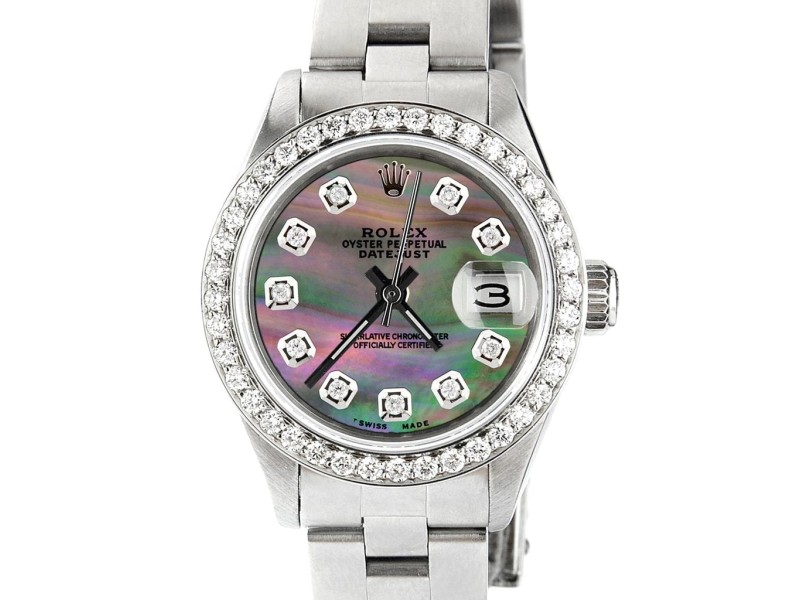 Rolex Datejust Ladies Automatic Stainless Steel 26mm Oyster Watch w/Tahitian MOP Dial & Diamond Bezel