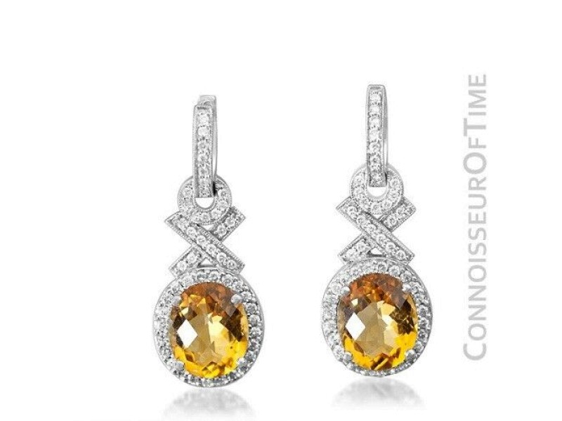 14K White Gold, Diamond & Natural Citrine Quartz Earrings, .75 Carat TDW, $2480