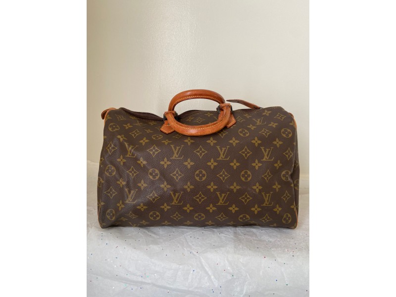 LOUIS VUITTON LV Speedy 35 Travel Hand Bag Monogram Leather Brown