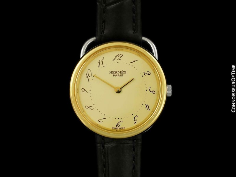 HERMES ARCEAU Unisex 18K Gold Plated & SS Steel Watch 