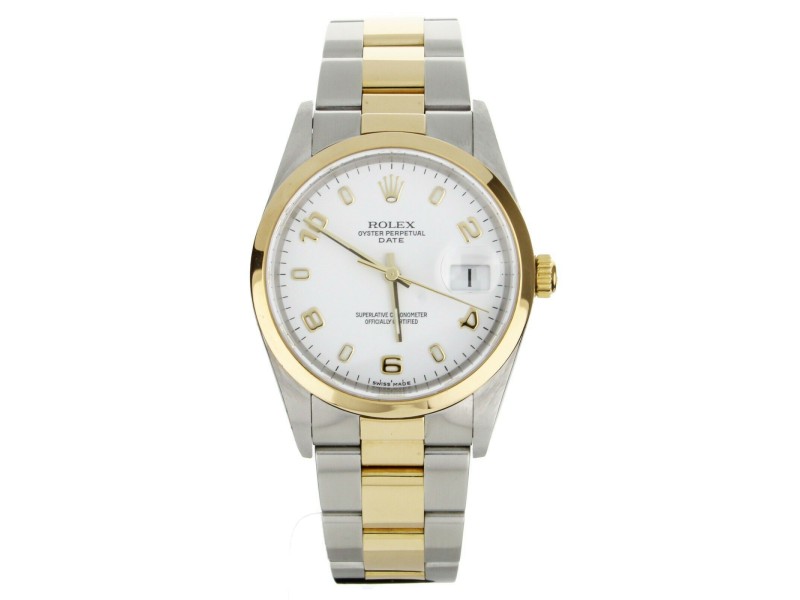 Rolex Oyster Perpetual Date Stainless Steel Yellow Gold 34mm 15203 Full Set
