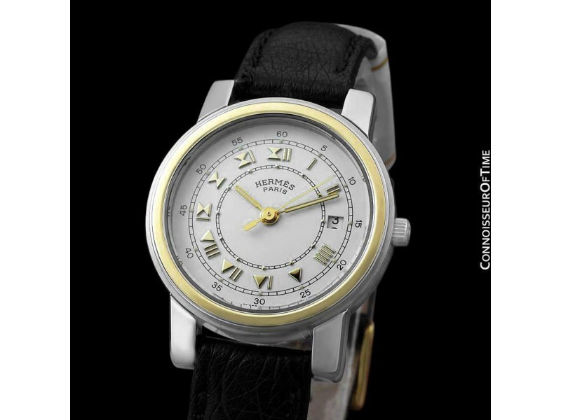 HERMES Carrick Ladies Stainless Steel & 18K Gold Watch 