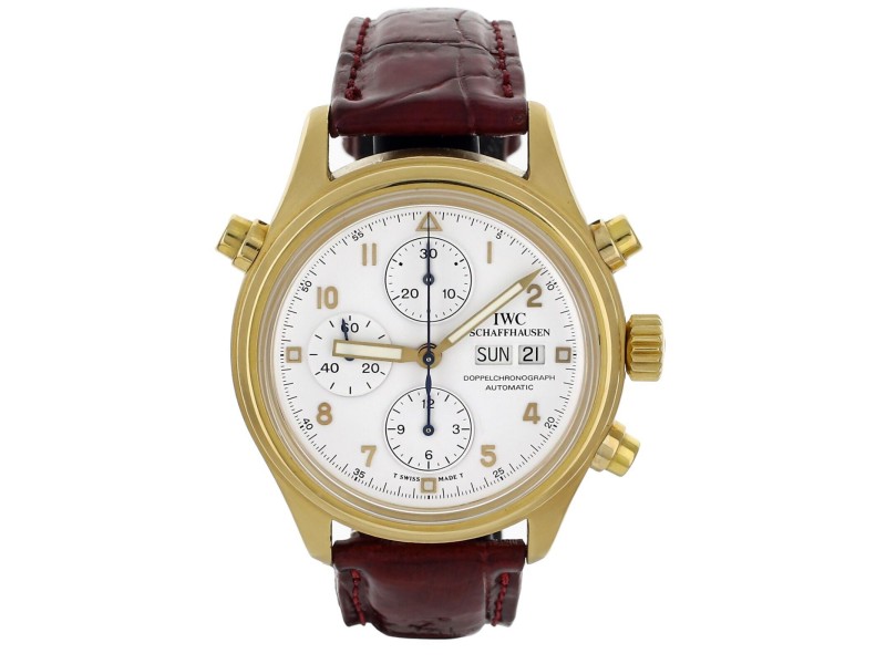 IWC Pilot Doppelchronograph White Dial Yellow Gold Automatic 