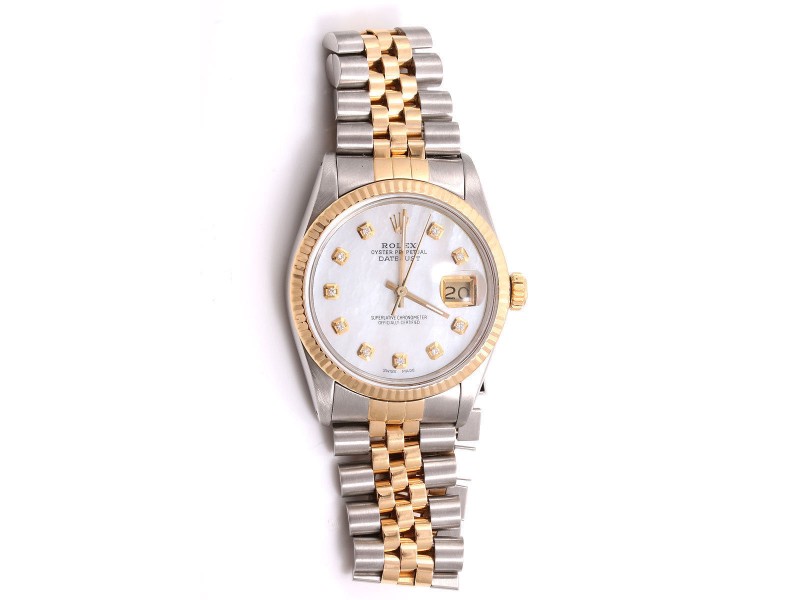 Rolex Datejust 18K Yellow Gold / Stainless Steel Mother of Pearl Diamond Dial 36mm Mens Watch