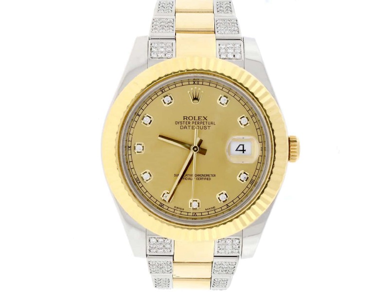 Rolex Datejust II 2-Tone 18K Yellow Gold & Stainless Steel 41MM Original Diamond Dial Oyster Watch w/Diamond Bracelet 116333