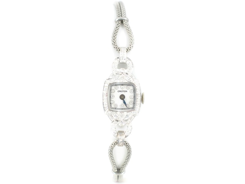 Croton Vintage Platinum & SS Mother Of Pearl With 2CT Diamond Dial Women's Watch