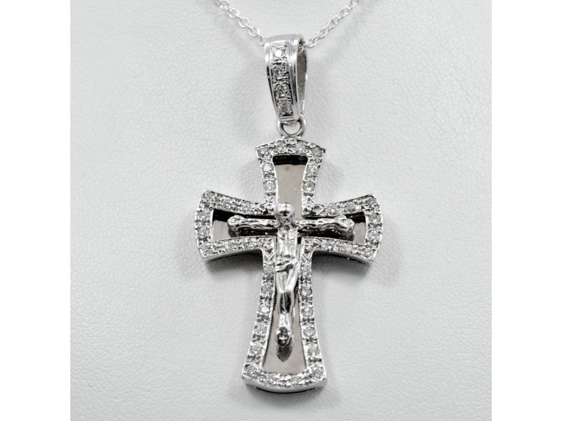 Diamond Cross Crucifix 1.15Ct 14k White Gold 11.7 grams length 1.95"