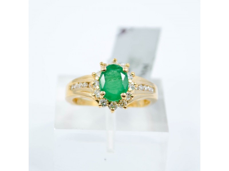 Emerald & Diamonds Ring 0.33CT Diamonds & 1.33CT Emerald 14K Yellow Gold SIZE 7