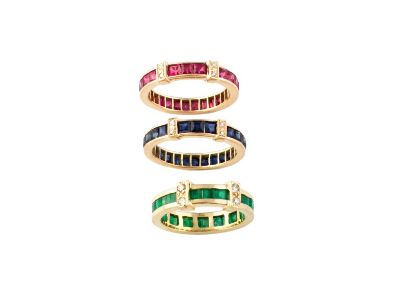 14k Yellow Gold Ruby, Sapphire, Emerald Womens Ring Size 7