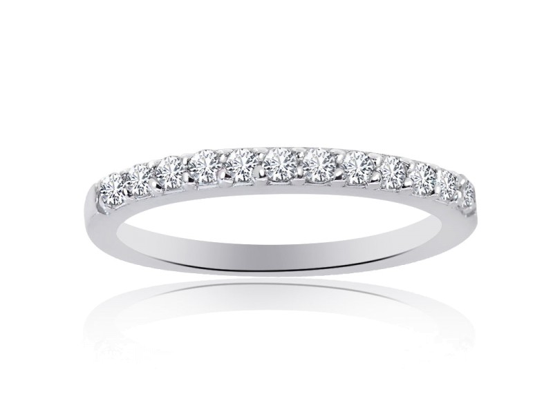 14K White Gold 0.30 Ct Round Brilliant Diamond Wedding Band Ring Size 6.75 