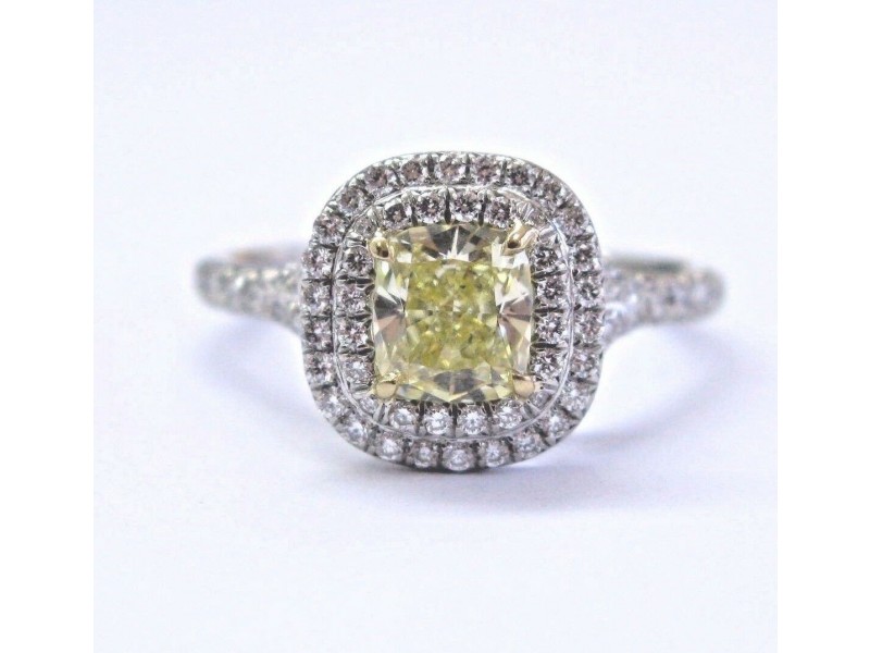 Tiffany & Co Plat Cushion Fancy Intense Yellow Diamond Soleste Ring 1.27Ct VS2