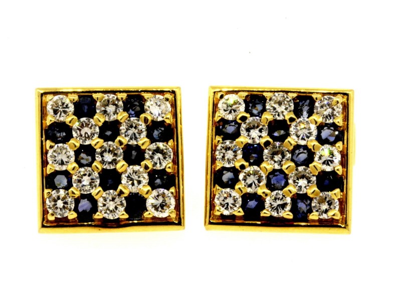 Fred Paris Cuff Links Cufflinks 6ctw Diamond Sapphire 18k Yellow Gold