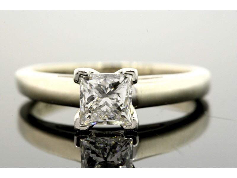 Leo .97 F SI1 Princess Cut Diamond Engagement Ring Solitaire 14k White Gold Sz 7