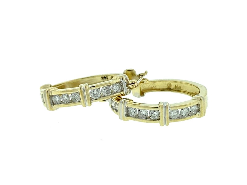 14k Yellow Gold Diamond Hoop Earrings Aprox .55 CTW
