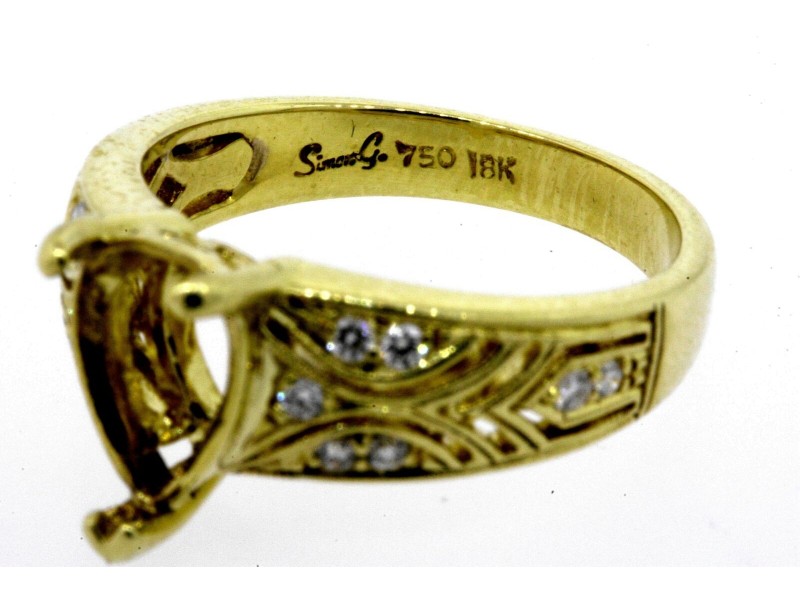 Simon G. Diamond Engagement Ring Semi Mount Setting Only for Pear Center sz 6.25