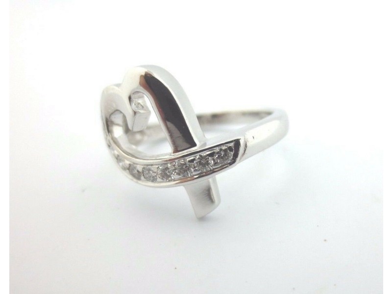 $2200 TIFFANY & CO Paloma Picasso Heart Diamond 18K White Gold Ring Size 4.5