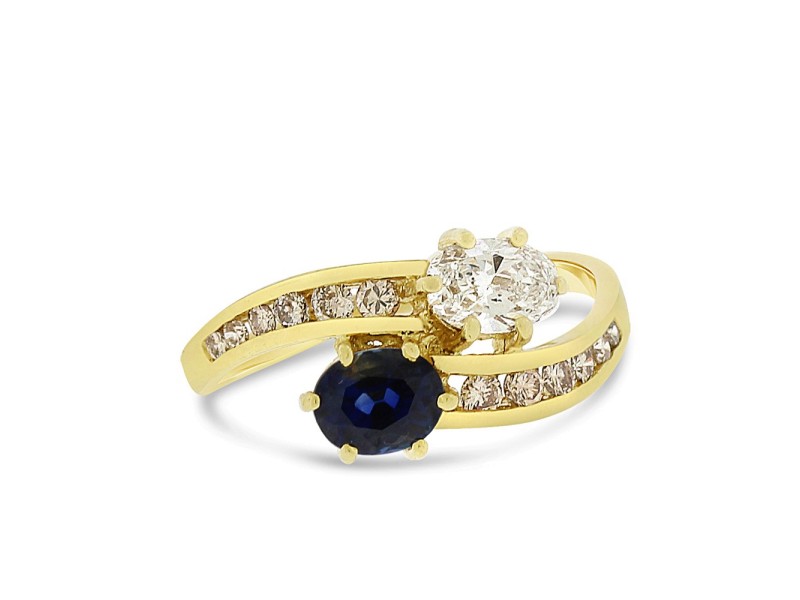 18k Yellow Gold 1.05tcw Natural Diamond & Sapphire Bypass Fashion Ring Size 6.5