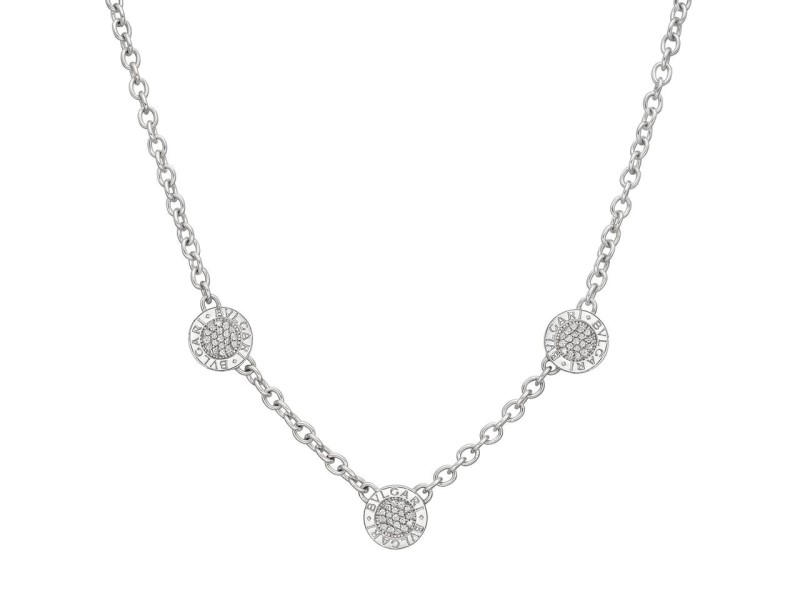 Bulgari Reversible 18K White Gold with 0.60ctw Diamond and Onyx 3 Circle Necklace