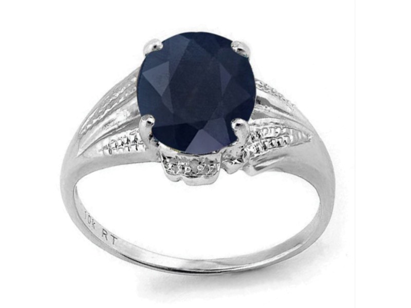 Sterling Silver Black Sapphire & Diamond Ring Size 7