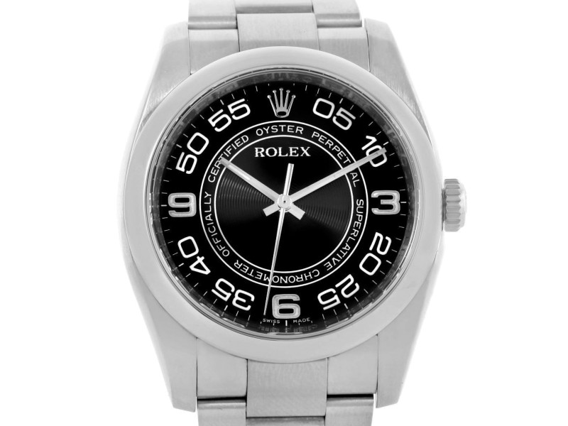 Rolex No Date Mens Black Concentric Dial Stainless Steel 116000 Watch
