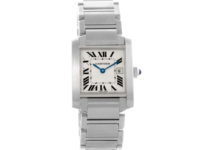 Cartier W51011Q3 Tank Francaise Midsize Date Steel Quartz Watch 