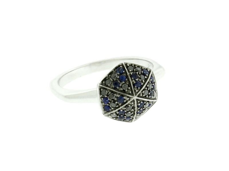 Stephen Webster 18K White Gold Blue Sapphire & Black Diamond Ring 