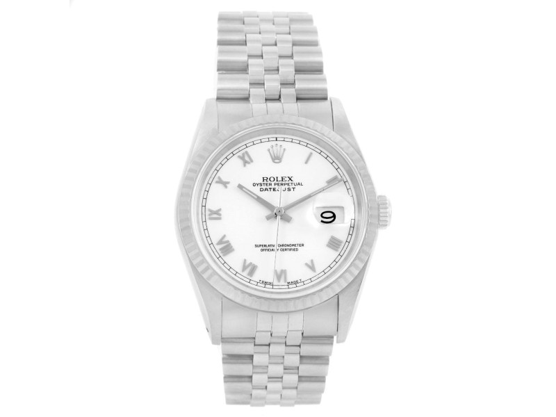 Rolex Datejust 16234 Stainless Steel & 18K White Gold White Roman Dial 36mm Mens Watch