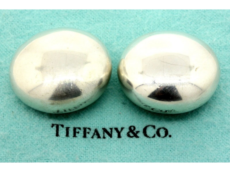 Tiffany & Co. 1" Large Button Round Dome Earrings Vintage Clip On Mexico Puffy
