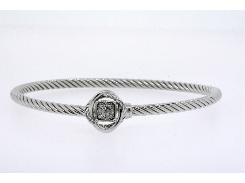 David Yurman Diamond Bracelet Infinity Hook On 3mm Sterling Silver 5 7/8" small