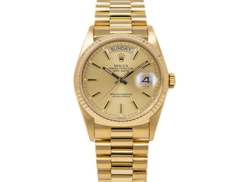 Rolex Day-Date 36mm 18038 Men's Yellow Gold Automatic Champagne 1 Year Warranty