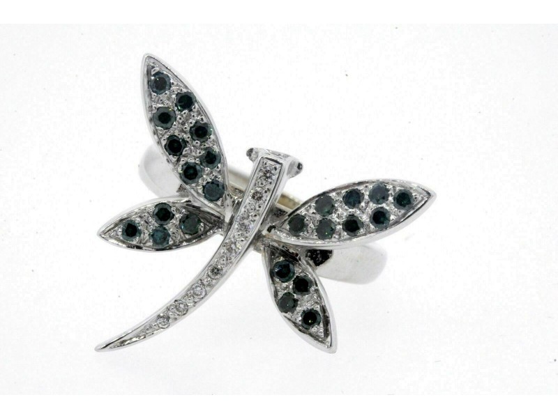 Levian Dragonfly Ring Green White Diamond 14k White Gold size 3.25 Sizable Up 