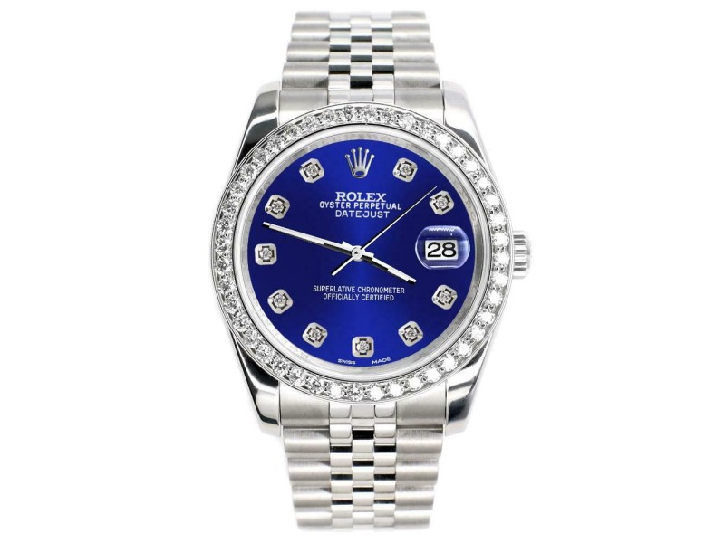 Rolex Datejust 116200 36mm 1.85ct Diamond Bezel/Navy Blue Dial Steel Watch