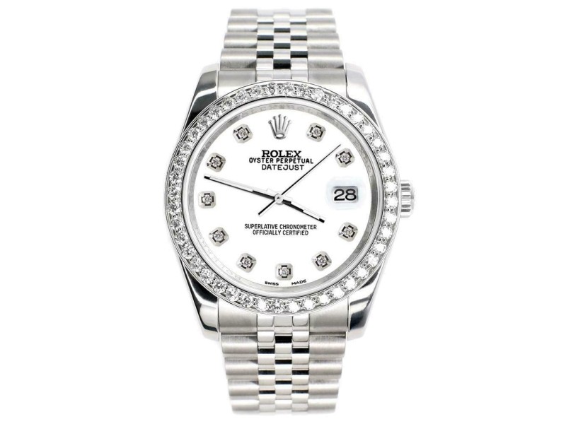 Rolex Datejust 116200 36mm 1.85ct Diamond Bezel/White Diamond Dial Steel Watch