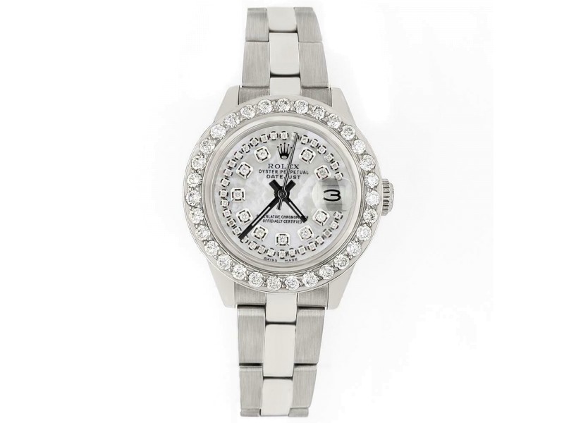 Rolex Datejust 26mm Steel Watch 1.3ct Diamond Bezel/White MOP Diamond Dial