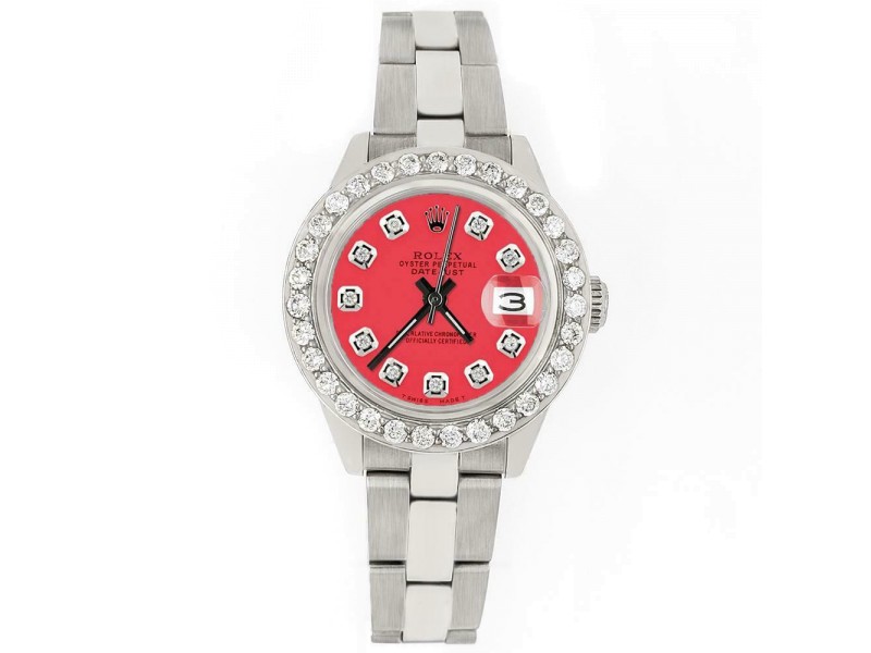 Rolex Datejust 26mm Steel Watch 1.3ct Diamond Bezel/Raspberry Punch Diamond Dial