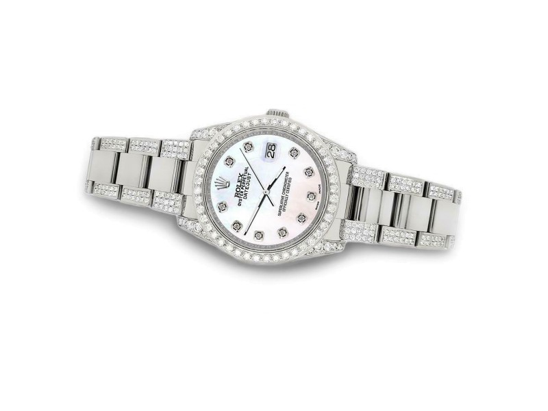 Rolex Datejust 36mm 5.9ct Diamond Bezel/Lugs/Bracelet/White Pearl Dial